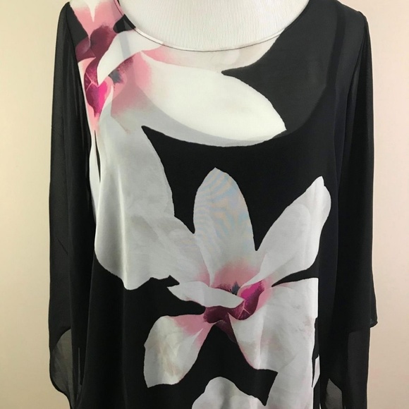 NEW Alfani Sheer Floral Blouse Black Pink Size 0X - Picture 5 of 8